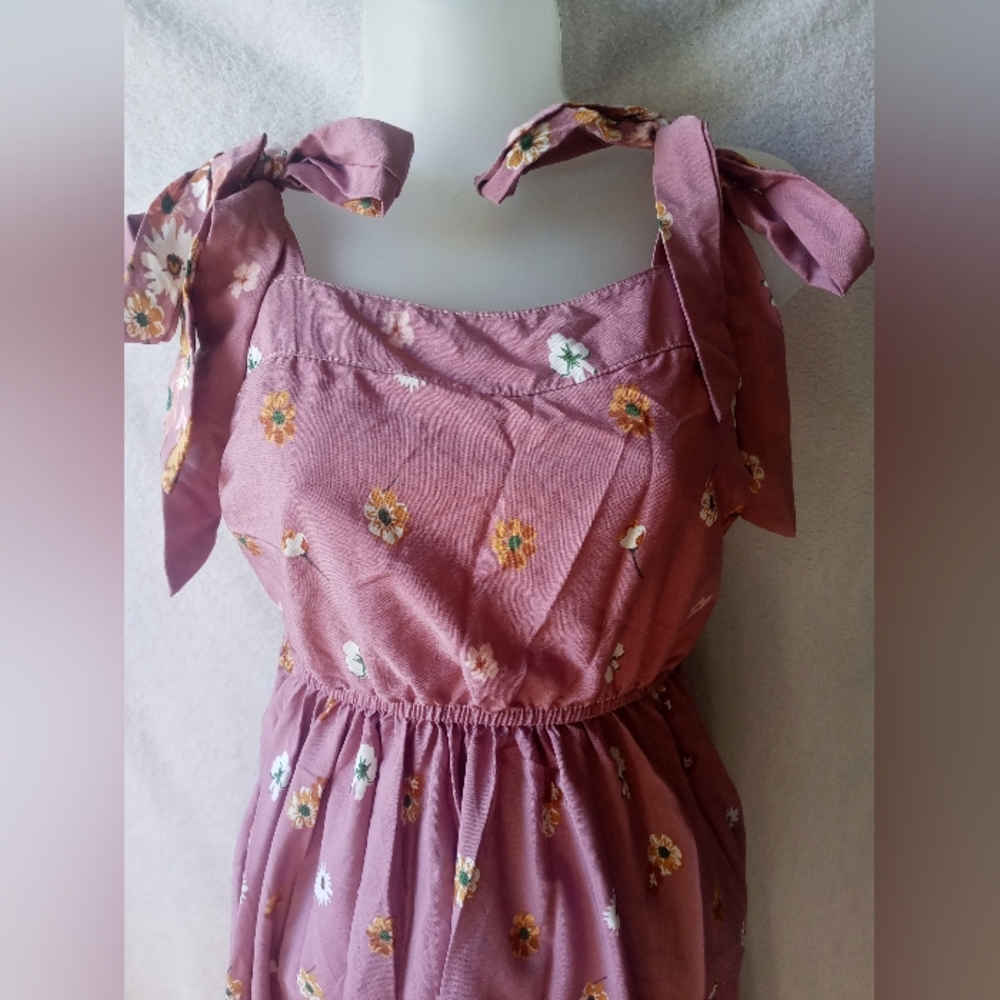 Mauve Floral Tie-Shoulder Sundress